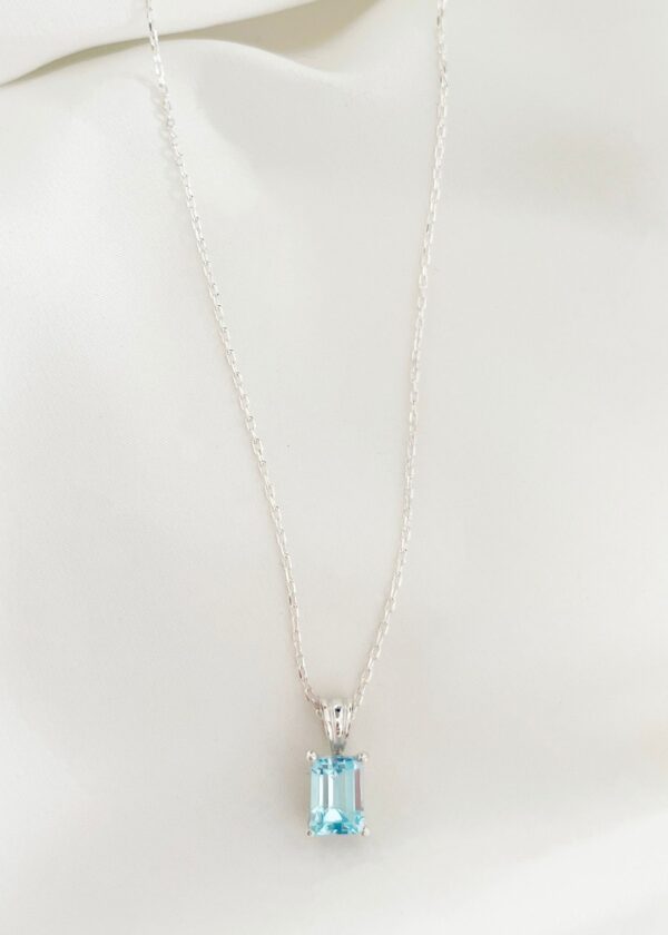 Blue Topaz Zümrüt Kesim 925 Gümüş Kolye - Görsel 1